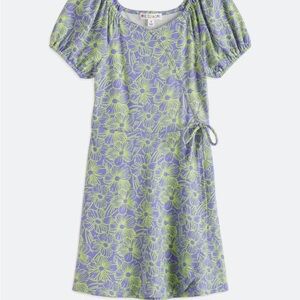 New! Elegant Blue and Green Floral Mini Dress
